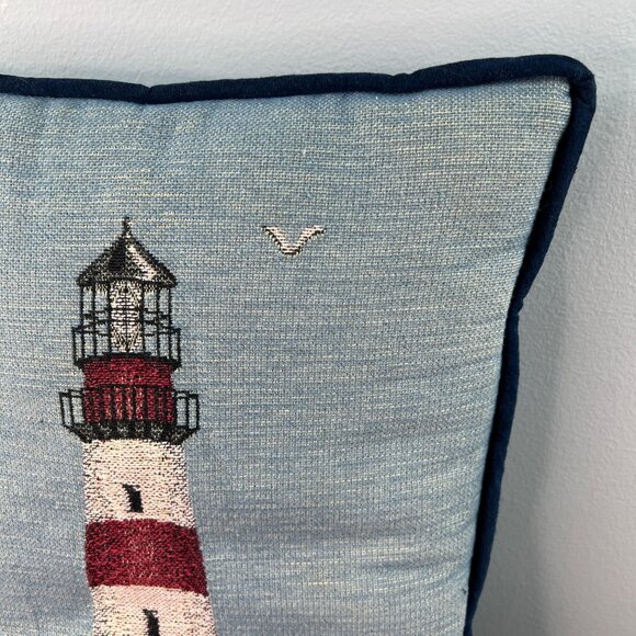 Nautical Lighthouse Tapestry Pillow Beach House Ocean Sea Boating 19”x12” - Picture 2 of 9